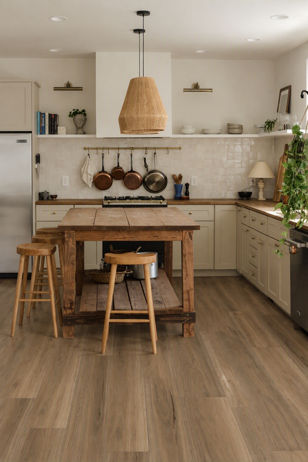 Desert Spotted Gum hybrid, smooth matte. Durable waterproof planks with a light earthy finish and authentic Aussie grain.