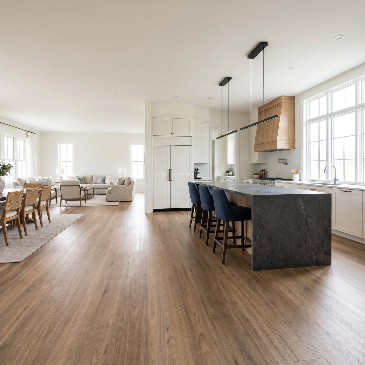 Murray Blackbutt vinyl flooring with warm amber tones and realistic Australian hardwood grain for a rustic interior.