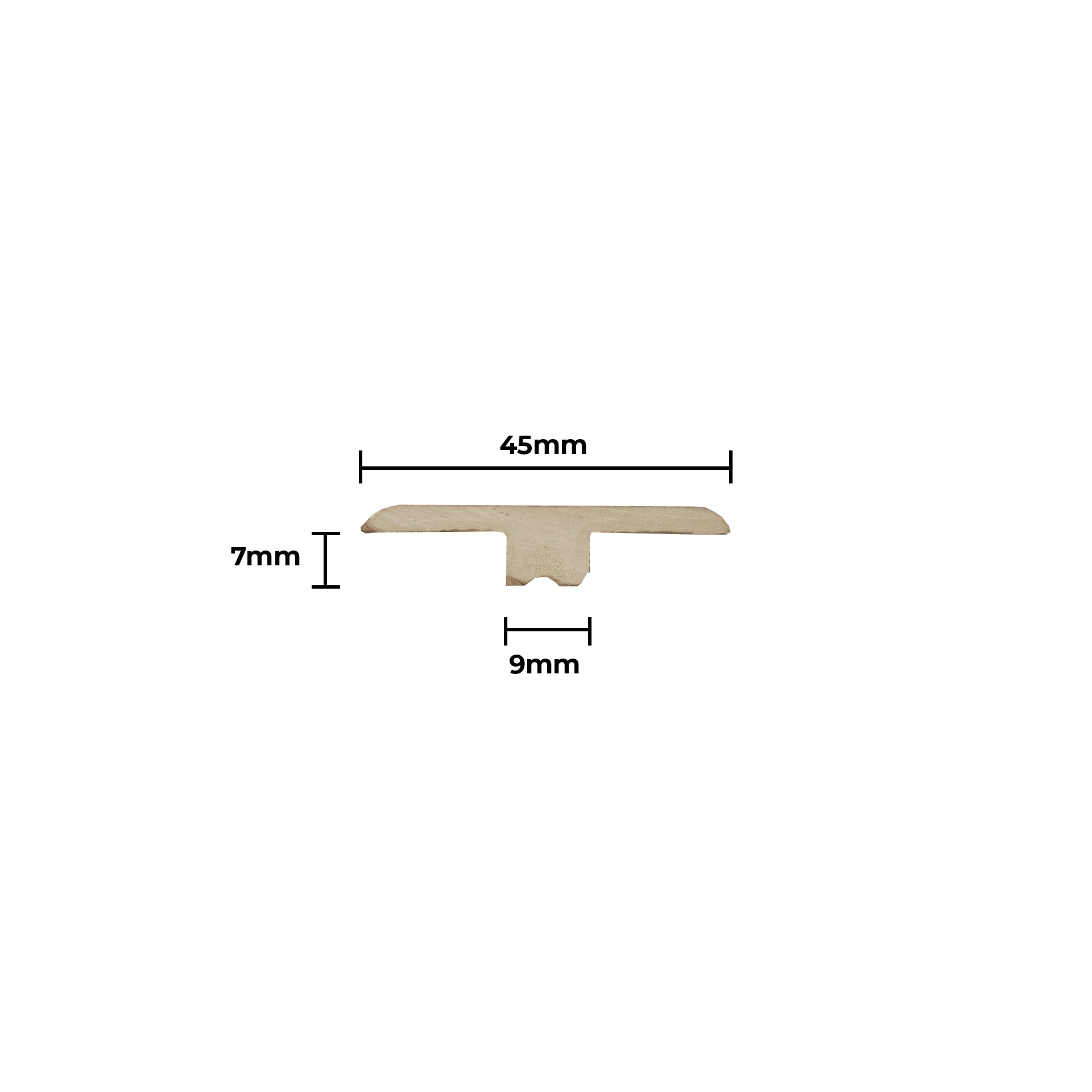 Natural Oak T-Mould expansion trim joining two sections of 8mm hybrid planks with a warm wood-grain texture.