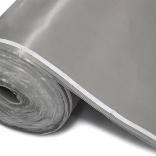 Roll of gray polyethylene flooring underlay.