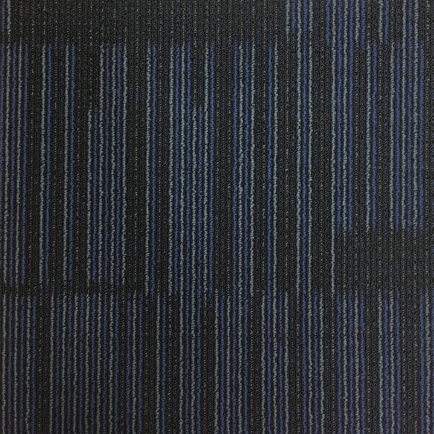 A close-up view of a section of cobalt blue carpet with a textured design.