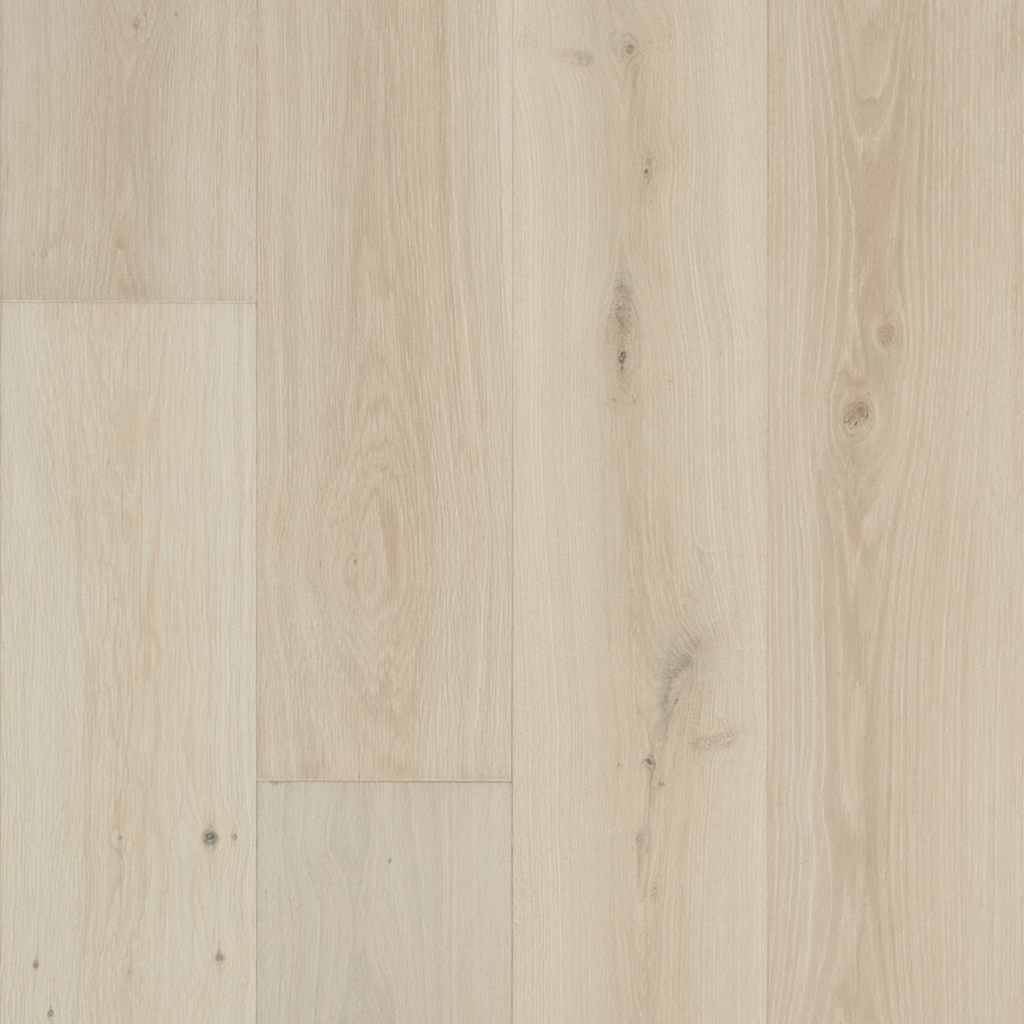 Close-up of Beach Oak wideboard timber flooring with light sandy tones and a smooth, non-reflective matte finish.