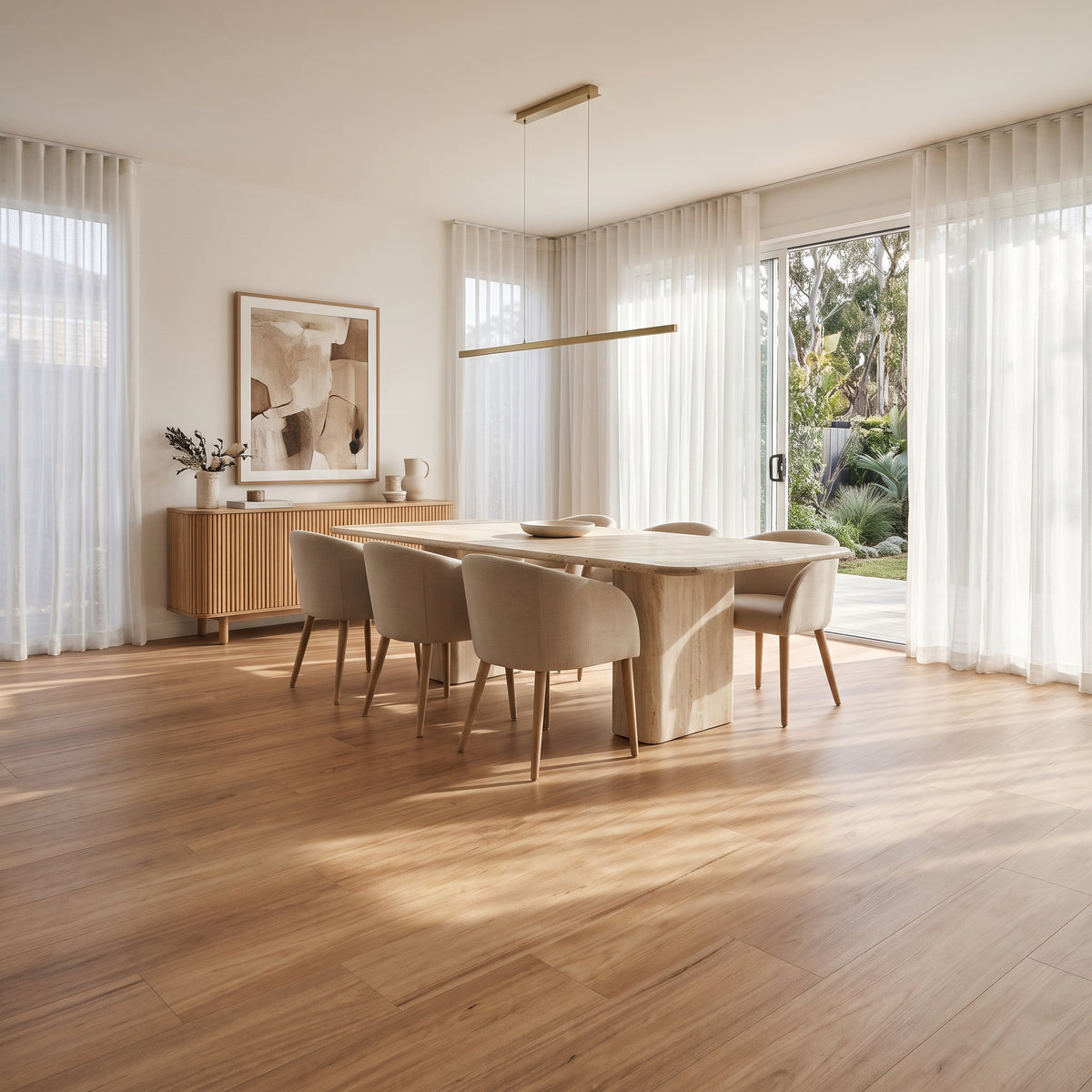 Shoreline Blackbutt vinyl flooring with light honey tones and authentic Australian hardwood grain for a coastal look.