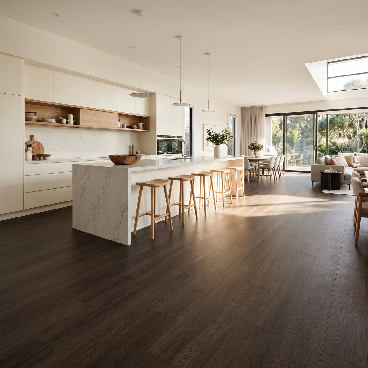 Storm vinyl flooring, smooth matte. Durable waterproof luxury vinyl planks with a sleek, cool-grey hardwood grain.