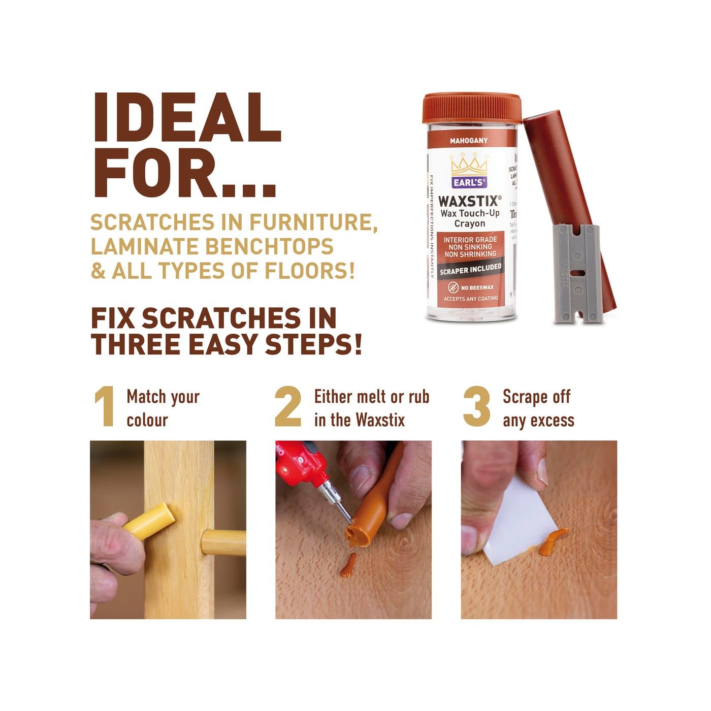 Earl's Waxstix Timbermate Floor Repair Crayon